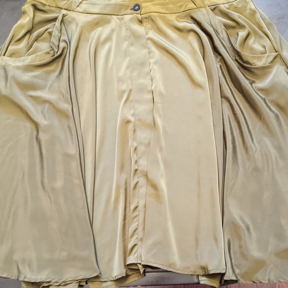 eShakti Green Polyester Button-front Circle Skirt Size 24